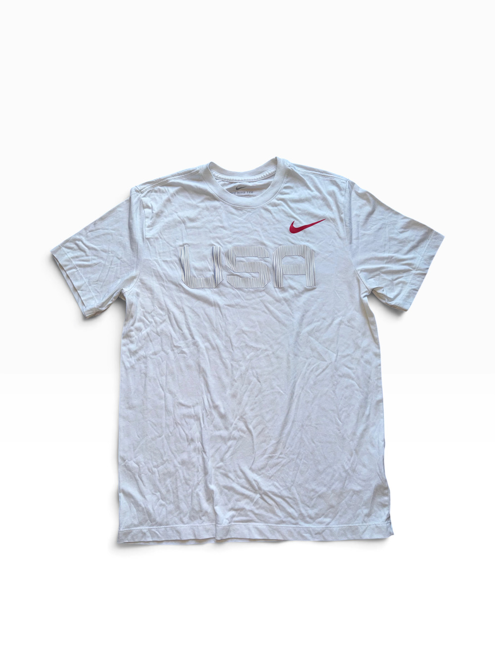 Nike Tee White with Red Accent | Men's M | Classic Crewneck T-Shirt